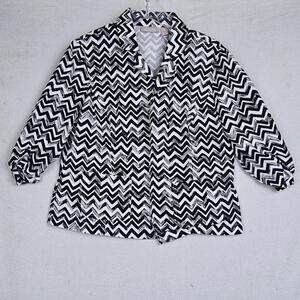Chico's Coat Women's Size 1 Black White Chevron Lightweight Twill 3/4 Sleeve